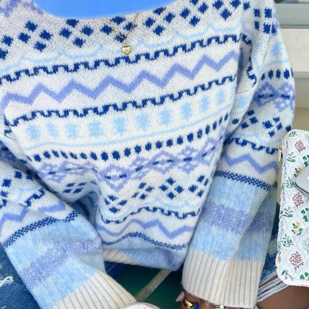 Soft Blue Grey Bandit “Cool Vibes” Crewneck Sweater - Classic Women's Knit